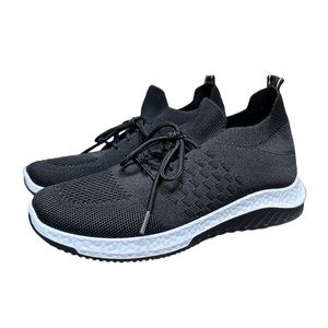 Danskin Black Knit Slip-On Lace-Up Sneakers with White Midsole